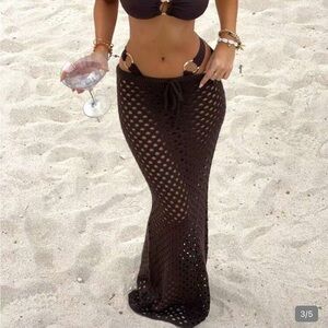 Brown Crochet Maxi Beach Skirt